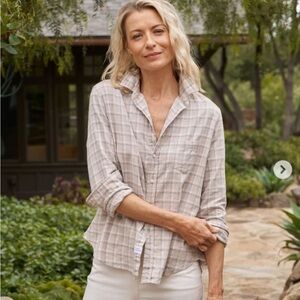 NWOT Frank & Eileen Relaxed Button Down Cashmere Touch Pink Check Flannel Top